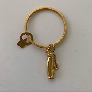 Vintage Anne Klein Gold Golf Bag 2" Round Key Chain Ring Charm Holder